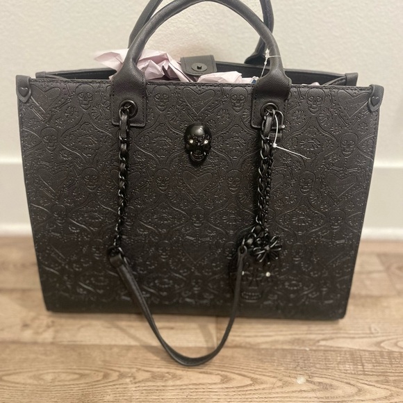 Betsey Johnson Black Skull Embossed Tote - Picture 1 of 3